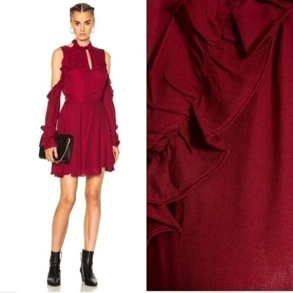IRO Dress Hanie Red Wine Burgundy Cold Shoulder Ruffle Festival‎ Event NWT $400 - Picture 8 of 15